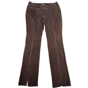 Brown Suede Leather Flare Pants